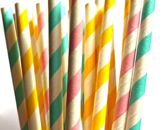 Baby shower paper drinking straws x 12 | Available in aqua, pink and yellow  | Gender reveal parties and baby showers | Recyclable