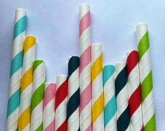 Paper Straws, Retro Straws, Striped Straws, Paper Party Straws, Coloured Straws, Party Decor, Birthday Party Decor,