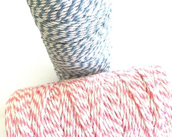 Pink and White Bakers twine, Blue and white bakers twine, Baby shower decor, gender reveal party, Christening gift wrap, Baby gift wrap