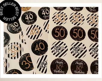 Birthday stickers, 18th birthday, 30th birthday stickers, 40th birthday stickers, 50th birthday, 60th birthday stickers, stickers sheet, 2cm