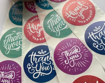 Large Coloured thank you stickers | 3.7cm wide | Wedding, party or business |