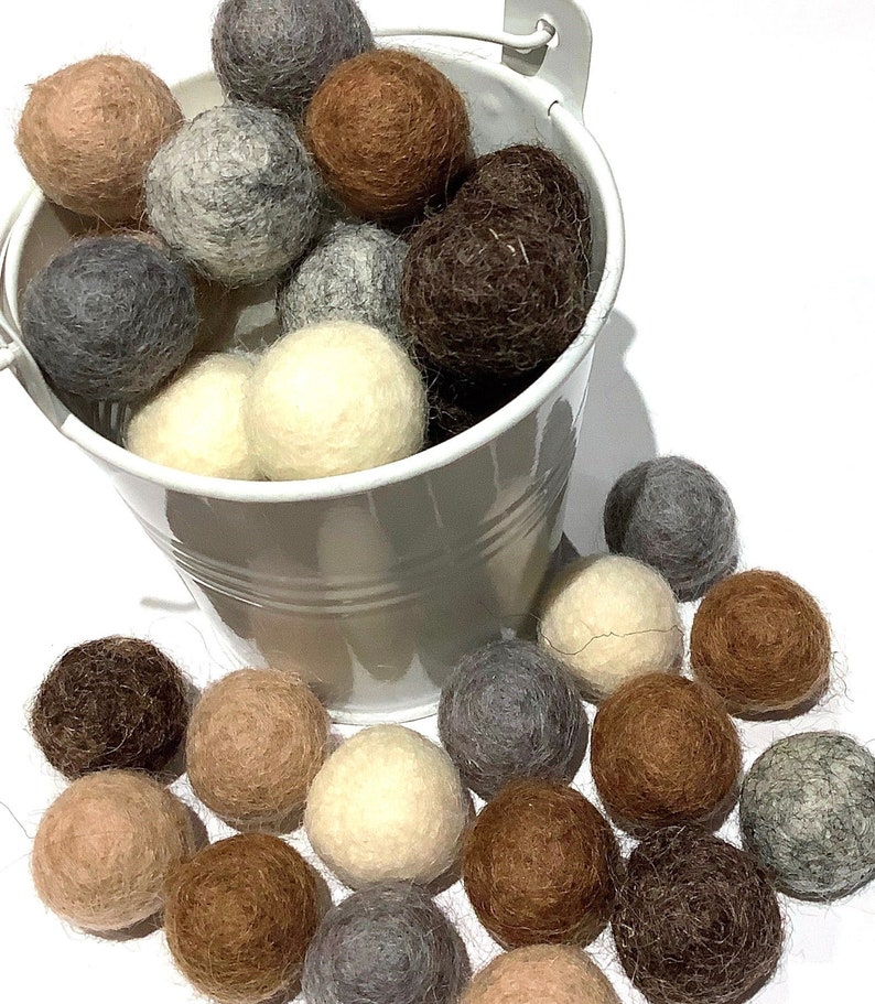 Wool felt balls Grey, brown and cream 100% wool felt pom poms 2cm felt balls DIY pom pom garland Buy what you need UK Based image 1