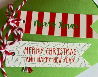 Small Christmas tags & twine, festive gift tags, 12 Christmas tags, Christmas gift wrapping, Traditional Christmas tags