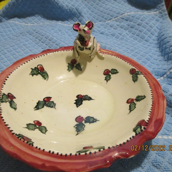 Original Hand Crafted Pottery Art including Painted "Mouse & Holly Berry Bowl"