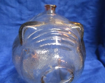 Amber Hocking Mold 38 amber  Irridescent Glass Piggy Bank