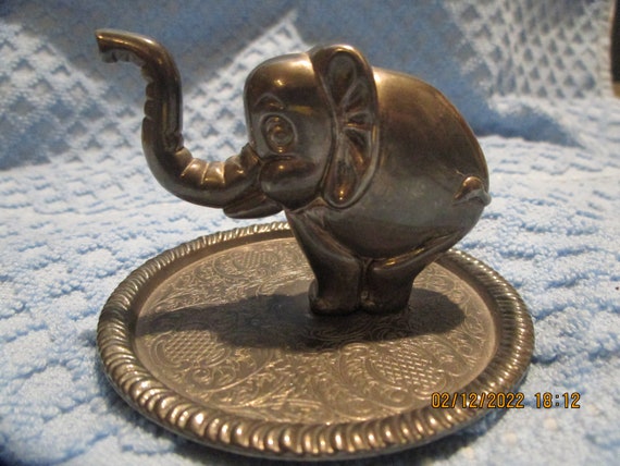 Vintage EP Zinc Alloy Silver Elephant Ring Holder, - image 1