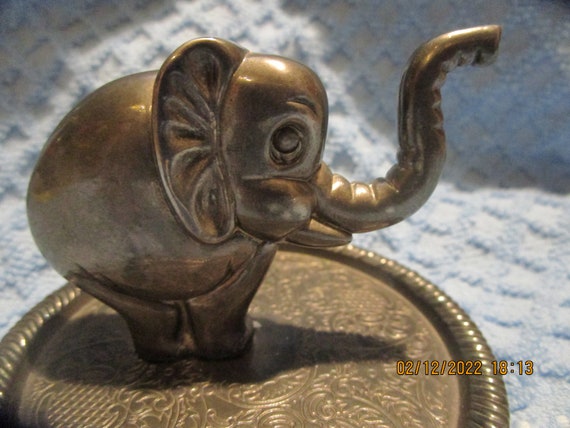 Vintage EP Zinc Alloy Silver Elephant Ring Holder, - image 6