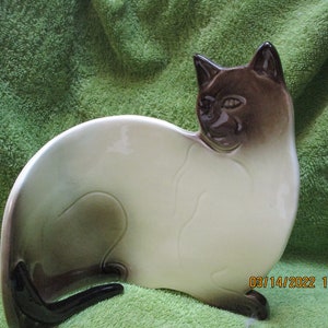Vintage Seymour Mann katt, siames katt, platt böjd keramiktabbykatt, kattfigur, sittande kattfigur, kattälskare present, böjd Mann katt
