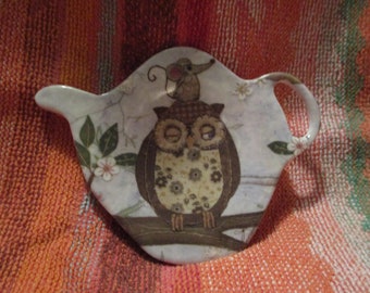 Tea bag holders - cat on books or owl