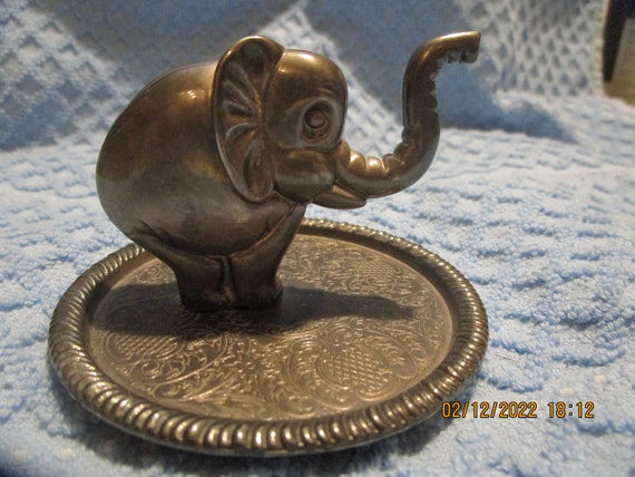 Vintage EP Zinc Alloy Silver Elephant Ring Holder, - image 4