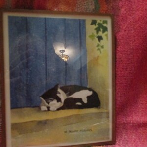 Cats in the window framed picture by W. Devon-Hughes Made in BC