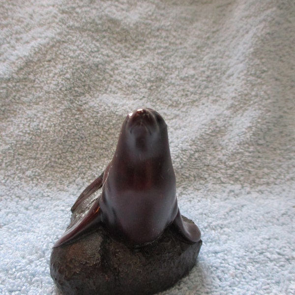 Carved Burgundy Boma Seal  Figurine Made in Canada Soapstone with sticker