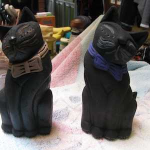 Hand-carved wooden Black Cats. 1980&#39;s
