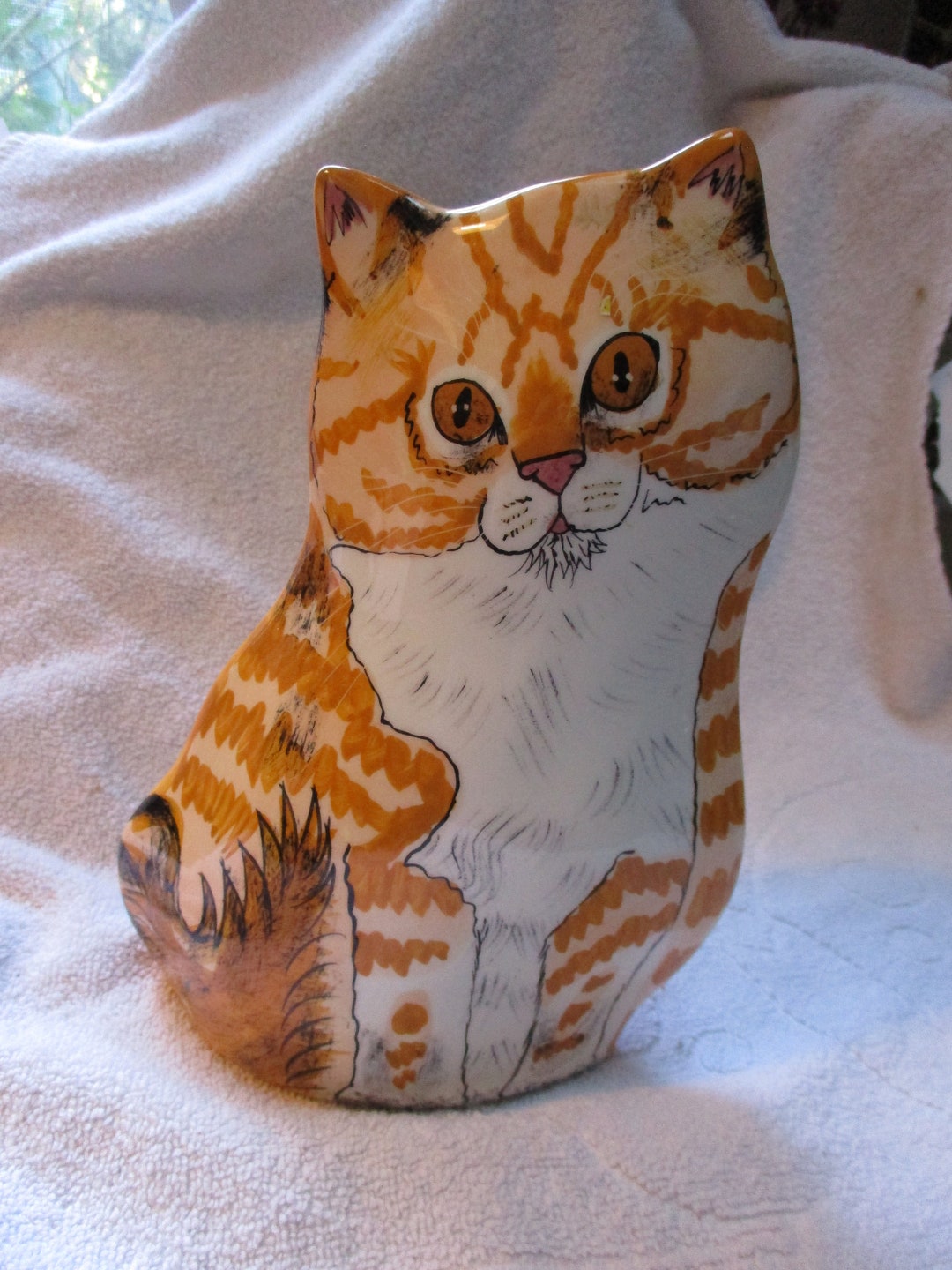 Orange Tiger Tabby Cat Vase, 90s Cats by Nina Lyman Head Vase, Hand