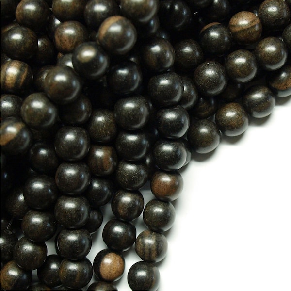 Wood Bead, Round 8mm, Tiger Ebony - 16 Inch Strand (WDRD-08TE)