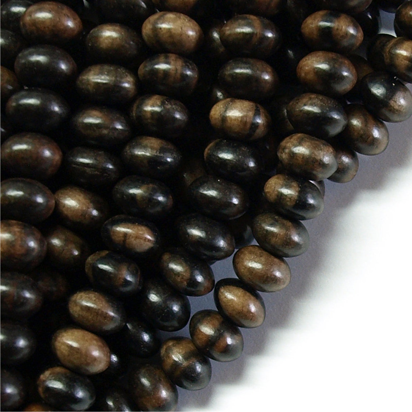 Wood Bead Rondelle 6x10mm Tiger Ebony 8 Inch Strand image 1.