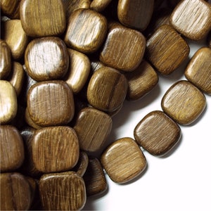 Wood Bead, Flat Square 16mm, Robles - 8 Inch Strand (WDSQ-16RB)