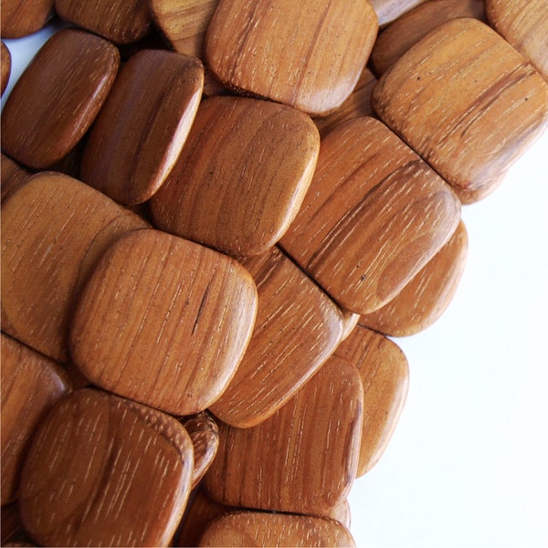 Wood Bead, Flat Square 25mm, Bayong - 8 Inch Strand (WDSQ-25BY)