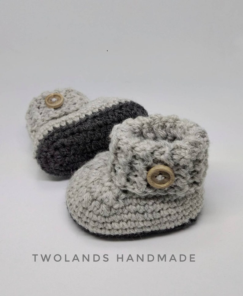 Handmade Crochet Baby Booties - Wool Blend Sneakers - Gray/Pink - 0-9 Months