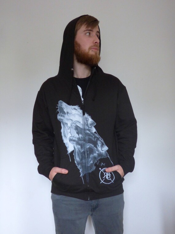 black and white wolf hoodie