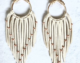 Comanche Inspired Beaded 4 SIZES / Leather Fringe Hoop Earrings / Western Style /Modern Western / Genuine Quality Leather