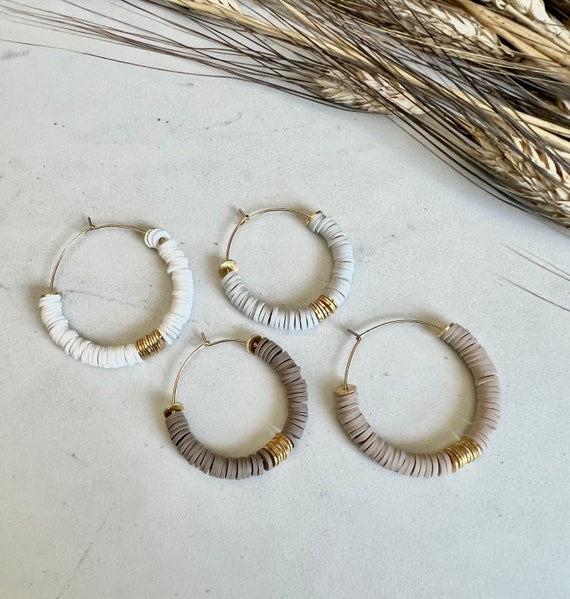 The MINIMALIST Heishi Hoop Earrings / Hoop Earrings / Polymer Clay Bead  Hoops /minimalist / Boho/ Modern Style Accessories/ Lightweight 