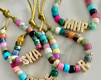 HAPPY VIBES GEMSTONE Bracelets | Personalized Bracelets | Handmade Jewelry | Rainbow | Colorful Beaded Jewelry | Fun Jewelry