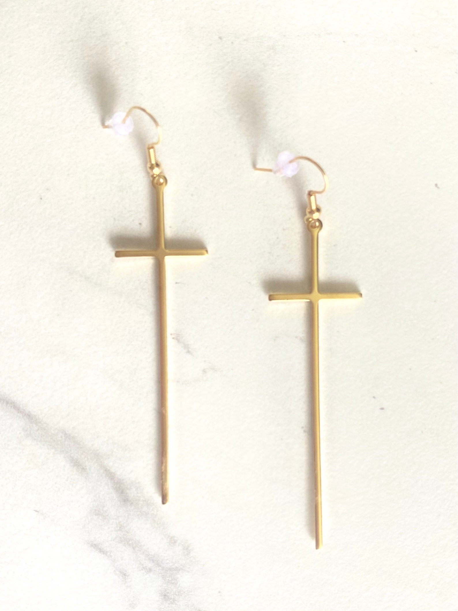 Gold Cross Earrings/14k Gold Plated/Long Cross Etsy