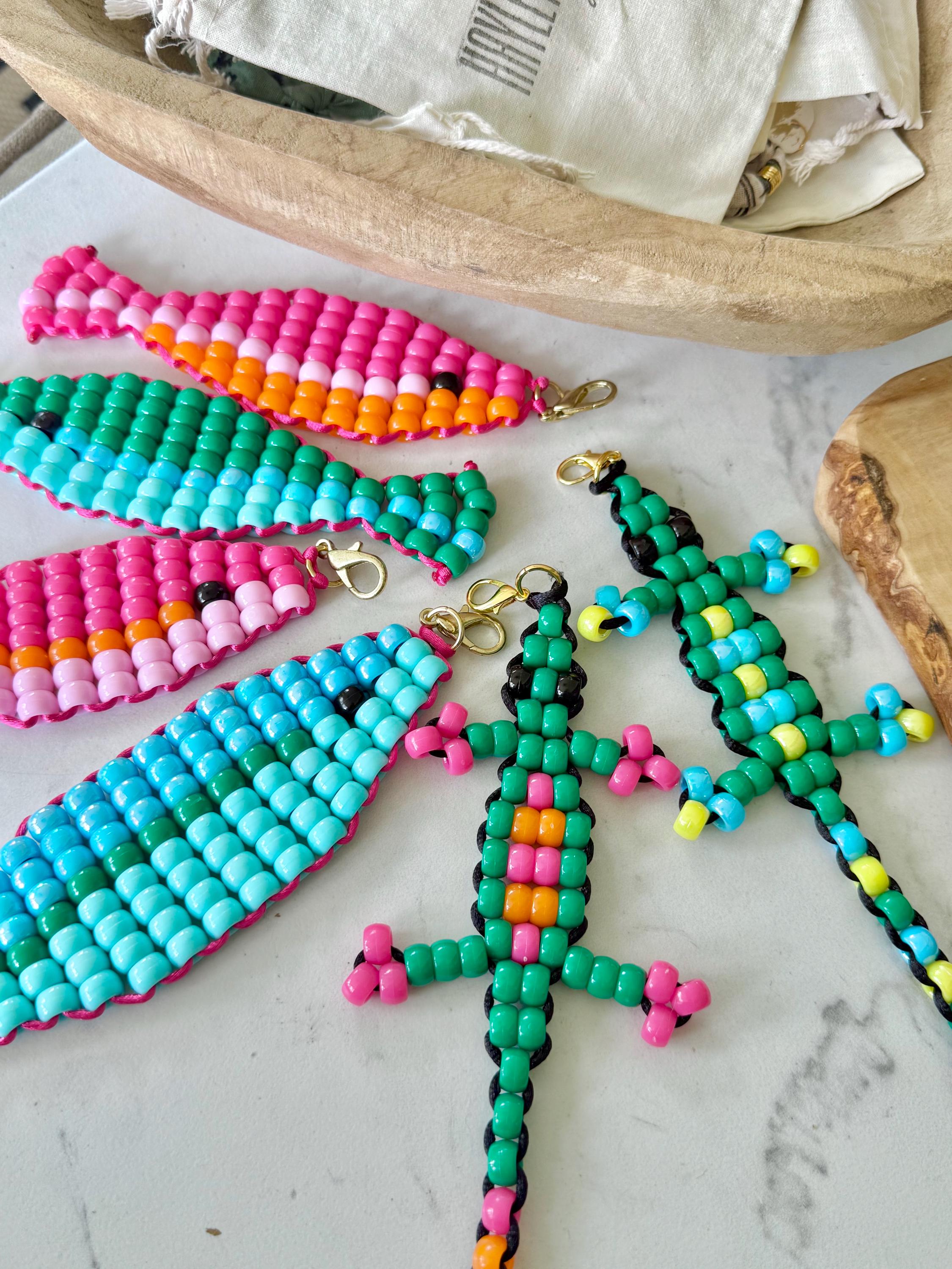 Lot de 3 breloques de sac lézard, gecko et poisson | Bijoux de sac | Perles de poney | Accessoires de sac | Breloques animaux