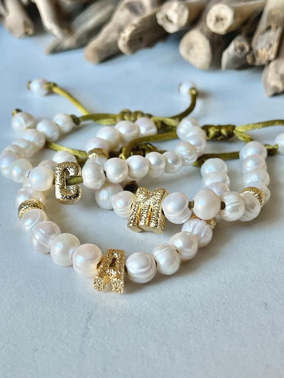 Personalized Freshwater Pearl Initial Bracelet: Handmade - Main Image