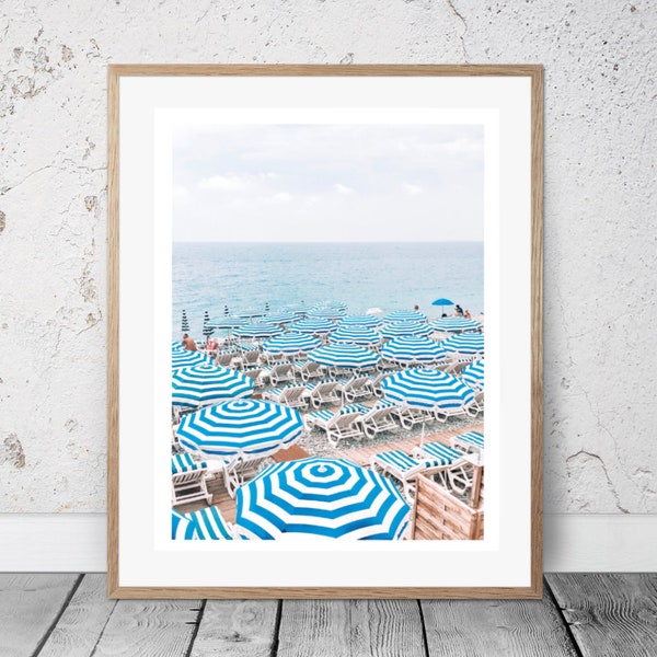 Cote d'Azur French Riviera Nice Beach Umbrellas Ocean Photo Print Instant Digital Download