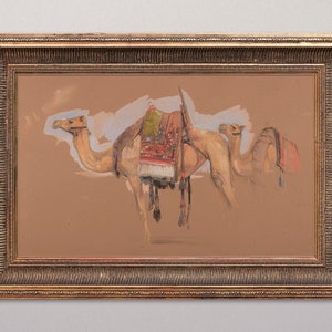 Antique Camel Watercolor and Gouache Painting | Vintage Wall Art | Printable Digital Download
