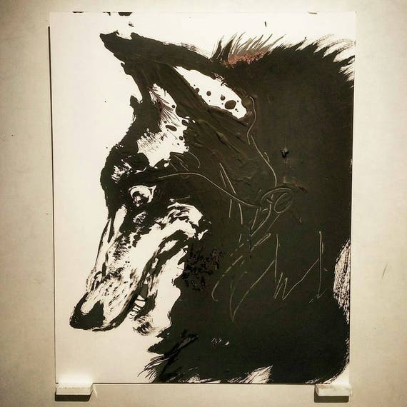 Original Art Grimacing Wolf Black And White Etsy