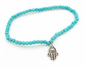 Hamsa Hand Anklet with Blue Howlite beads stretchable anklet