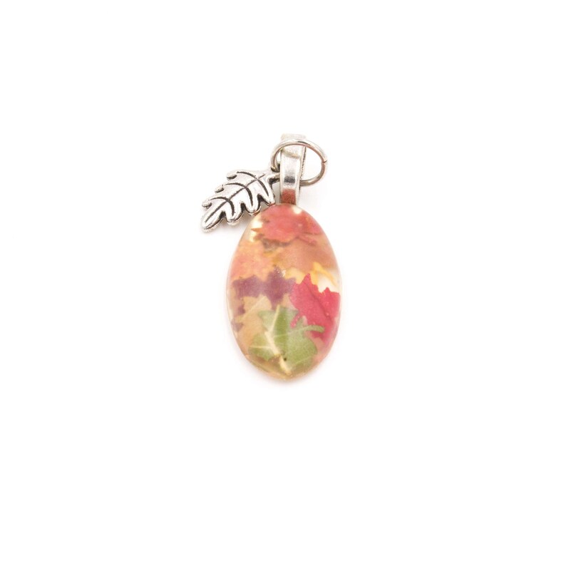 Leaf Necklace Leaves in Resin Pendant with metal leaf charm for Lughnasadh or Mabon image 1