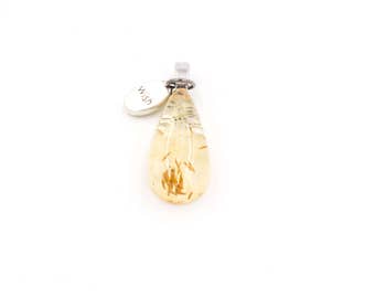 Real Dandelion Seeds in resin pendant with Wish metal charm