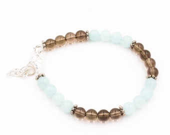 Aquamarine and Smokey Quartz Gemstone clasp Bracelet with extender chain