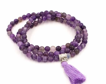 Amethyst Gemstone Mala Meditation Beads Necklace or Bracelet Wrap