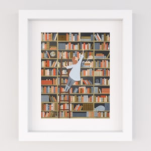 Book Lovers Library -  Illustrated Print - 8X10"