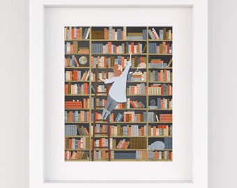 Book Lovers Library -  Illustrated Print - 8X10"