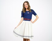 Vintage Nautical Dress Red White Blue Dress Bonwit Teller Dress Full Sweep Skirt Day Dress Sailor Dress Tea Dress Mod Midi Dress S Small