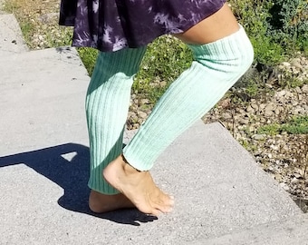 Hand Knitted Long Mint Green Knitted Legwarmers, Hand Knitted Exercise Leg Warmers, Acrylic Leg warmers, Dance Legwarmers, Boot Legwarmers