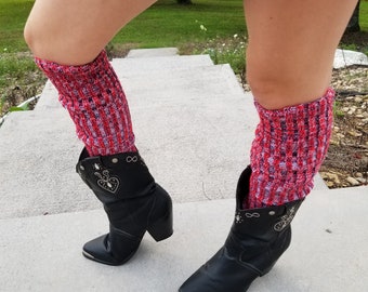 Hand Knit Fire Engine Red White and Navy Marl Legwarmers, Hiking and Exercise Legwarmers, Dance Legwarmers, Yoga Legwarmers, Back to School