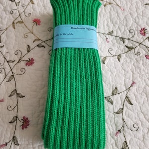 Long Hand Knitted Apple Green Legwarmers, Hand Knitted Exercise Leg Warmers, Acrylic, Dance Legwarmers, Boot Legwarmers Handmade, Arm Warmer