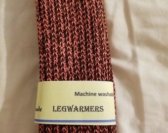 Slim Hand Knit Coral and Brown Leg Warmers, Dance Legwarmer, Acrylic Exercise Leg Warmers, Arm Warmers, Knee High Yoga and Hiking Legwarmer