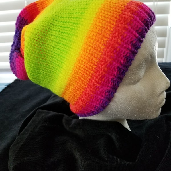 Neon Ski Hat, Neon Cap, Neon Variegated Hat, Warm Hat, Back To School Hat, Winter Hat, Fall Hat, Adult Hat, Unisex Acrylic Hat, Teens Hat