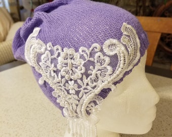 Purple Gold Flapper Cloche Hat: Handmade Beaded 1920s Style  display picture 1