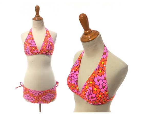 vintage 1960s pink bikini 60s swim suit