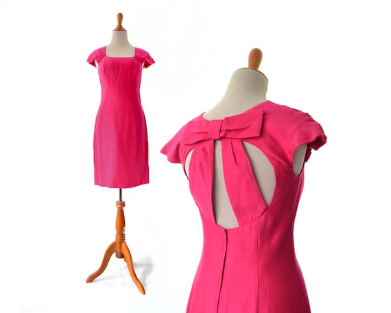 1980s party dress hot pink party costume retro cut