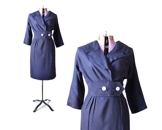 Size M Navy Blue 1950s dress 50s retro sailor naut